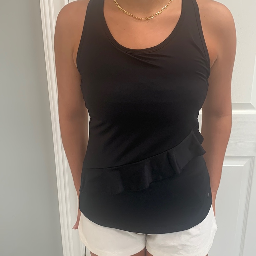 Fila black racer back tank with asymmetrical ruffle size M
